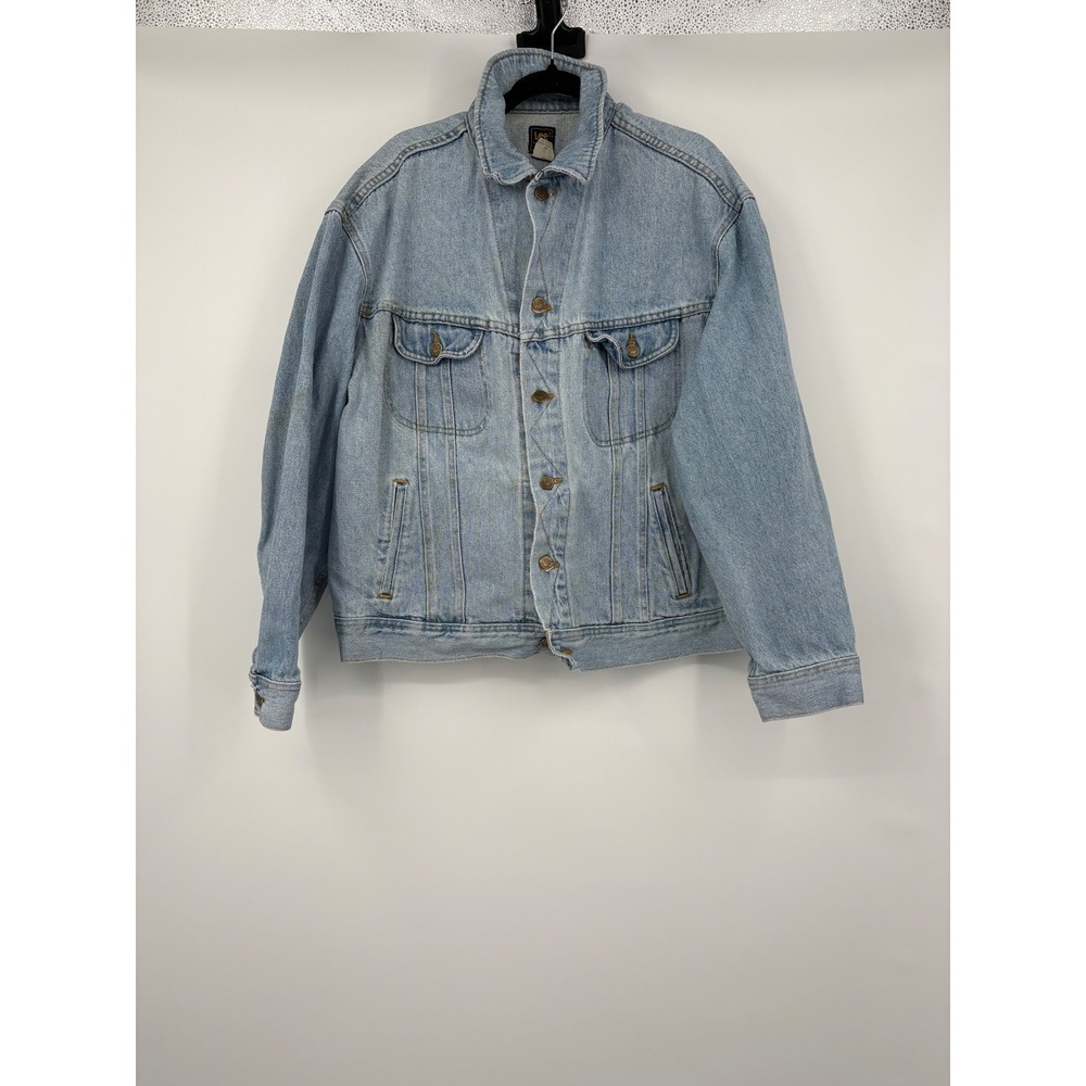 Vintage Lee Denim Jacket Light Wash Classic Trucker Style Button Front Mens L